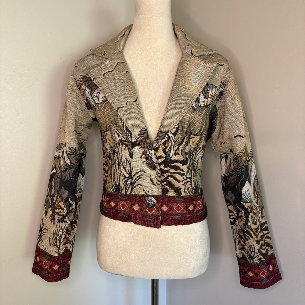VTG Southwest Canyon Tapestry Jacket Horse Ranch Bolero Western Medium Pristine!